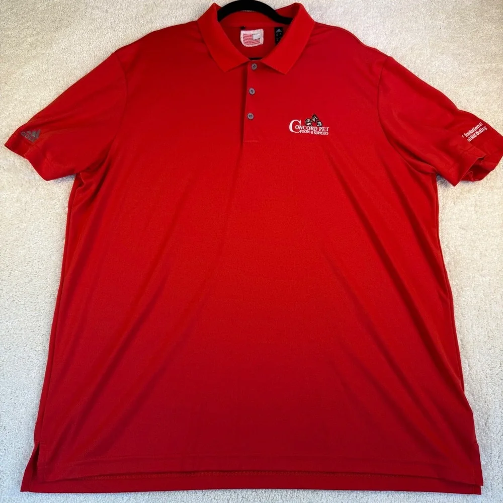 Adidas Golf Polo 2XL Mens‎ Red Concord Pet American Flag Logo DCW Invitational